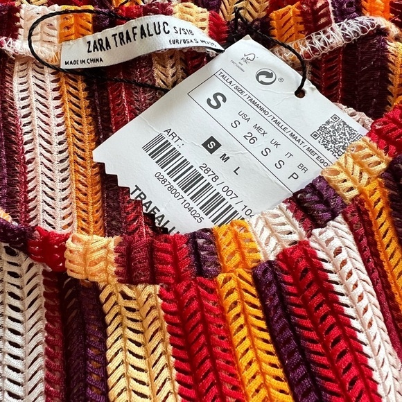 NWT Zara Small Stripe Crochet Knit Stripe Dress Long Sleeve Coverup - Picture 9 of 12